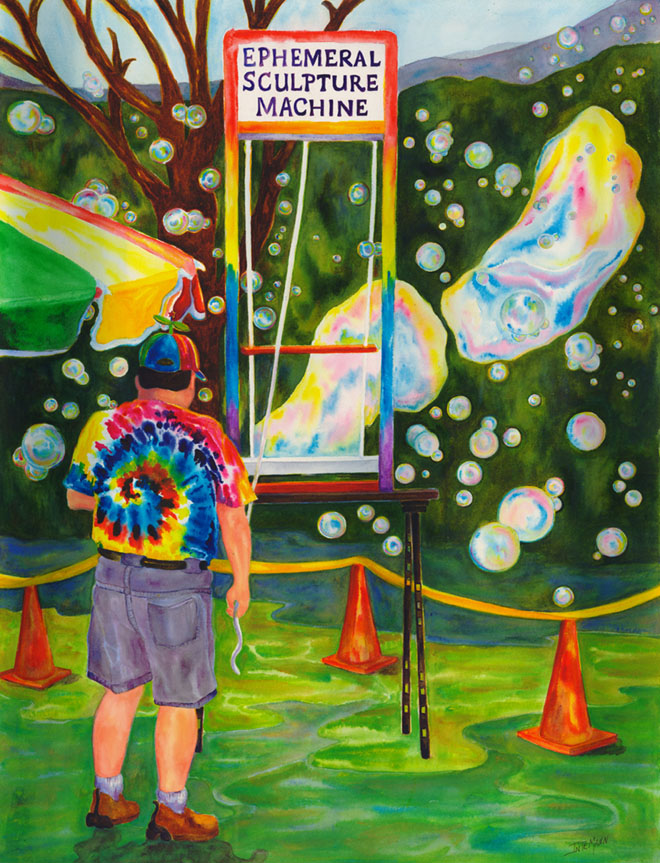 Art inspires art!  A watercolor of Felix at Bubbles over Colorado by Carolyn Seibel Intemann