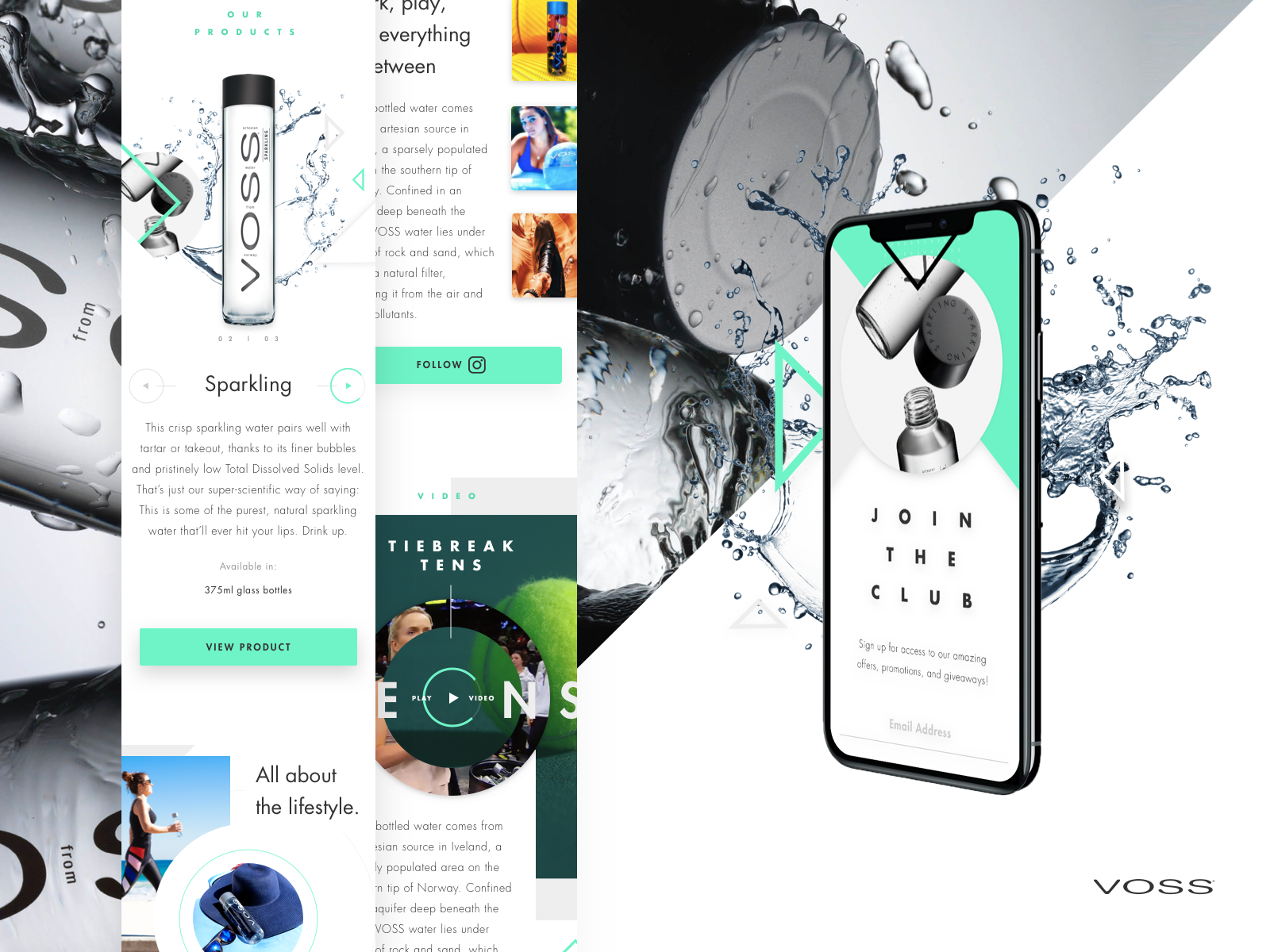 Example of Voss Water Mobile Homepage